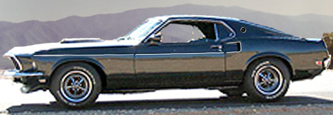 Artistic rendition of an original black 1969 Ford Mustang Mach 1