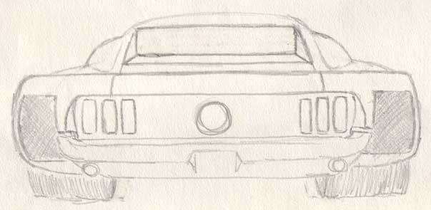 Concept sketch of rear tail of extra-wide fendered car to accommodate racing slicks