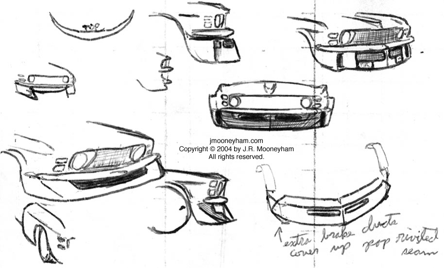 Miscellaneous front air dam sketches for custom 1969 Ford Mustang Mach 1 supercar