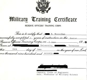 Image of an Army ROTC training certificate.
