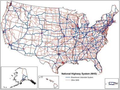 Government map of major US continental highway network