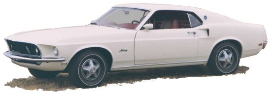 A  friend's white 1969 Ford Mustang fastback